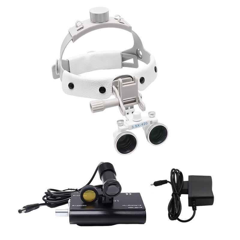 White Head-Mounted Surgical Dental Magnifier 2.5x 3.5x for Medical and Cardiovascular Examination