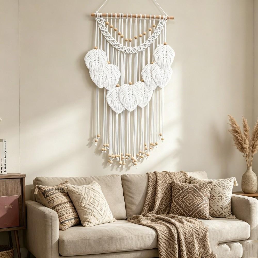 Handmade Woven Macrame Wall Hanging Cotton Rope Boho Wall Decor Leaf Wall Decor Living Room Decor