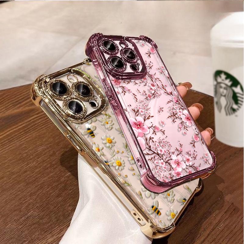 Case For RENO 15F 15 Pro 5G 14F 13F 11F 12F 14 13 11 12 10 Pro Plating Daisy Flowers Shockproof Soft Transparent Cover