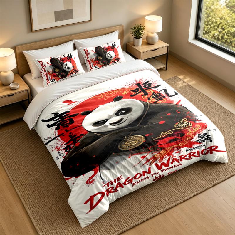 Soft Bedding Set Kung Fu Panda Pattern, 1 Duvet Cover Plus 2 Pillowcases Stylish Bedroom Home Textile