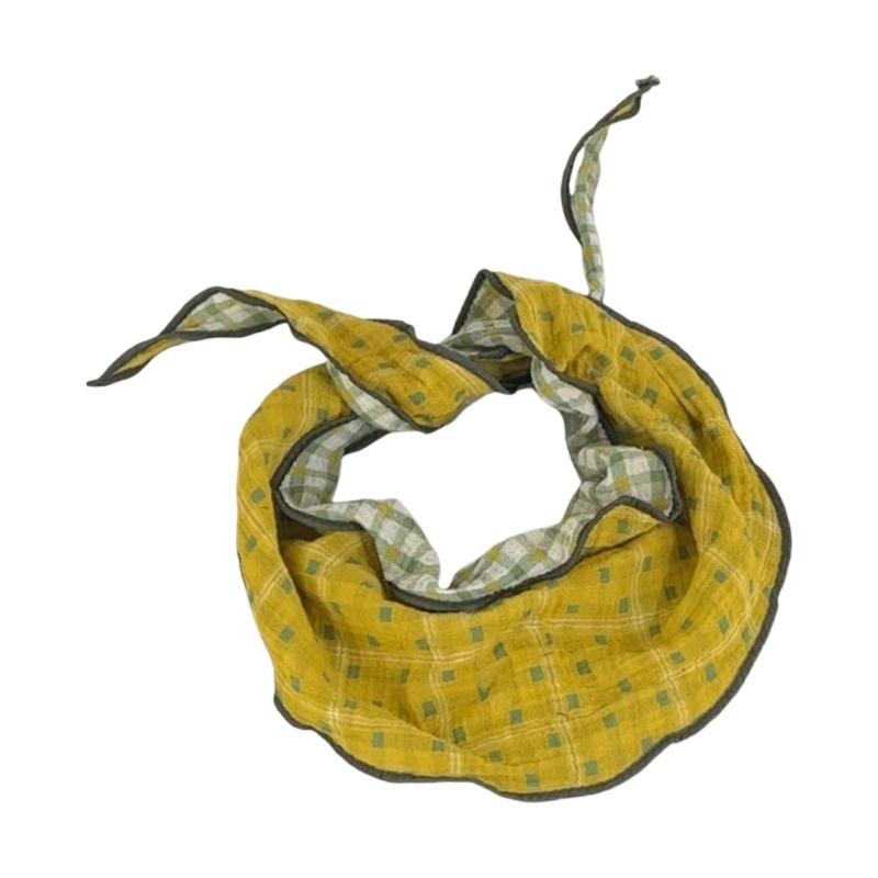 Double Sided Checkered Triangular Scarf For Women Cotton Neckwrap Head Bag Scarf Accessory Hair Tie Head Decoration