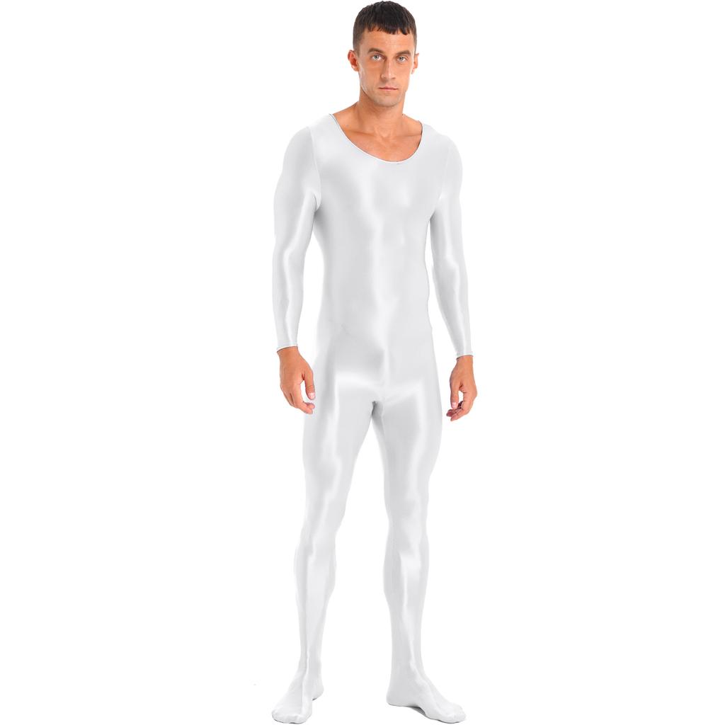 Herren Glatter Unifarbener Langarm Rundhals Bodystocking Nachtwäsche Body