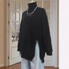 Womens Split Hem Mid-Length Turtleneck Collar Knit Sweater Loose Fit Plus Size Long Sleeve
