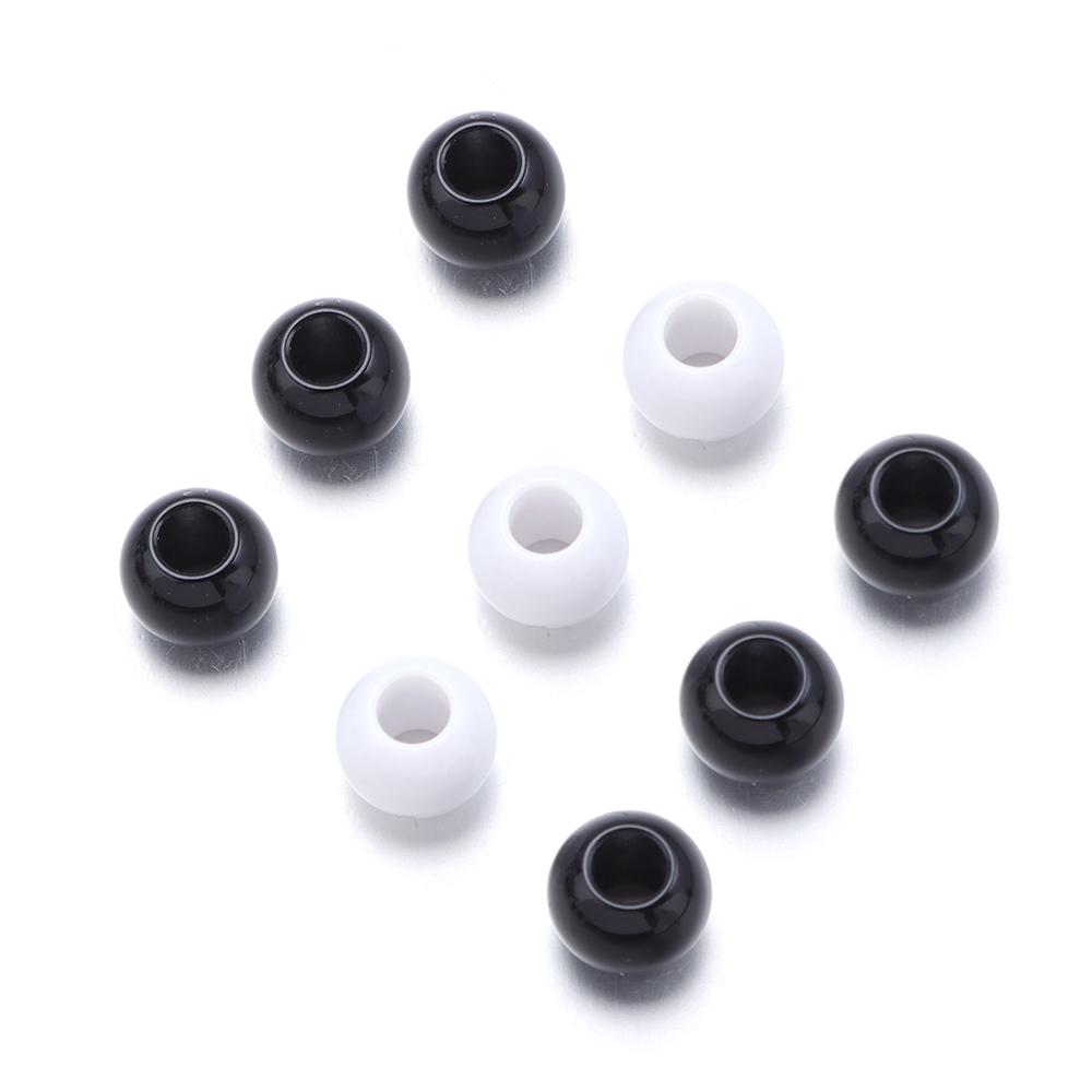 50-400pcs Acrylic Beads 6/8/10/12/14/16mm Black White Solid Color Large Hole Round Loose Beads For Jewelry Making DIY Necklace