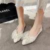 Fashion Women's Fashion Flat Shoes Autumn New Pointed Head Shallow Mouth Beaded Butterfly Knot Soft Sole Non-slip Low Top Single Shoes
