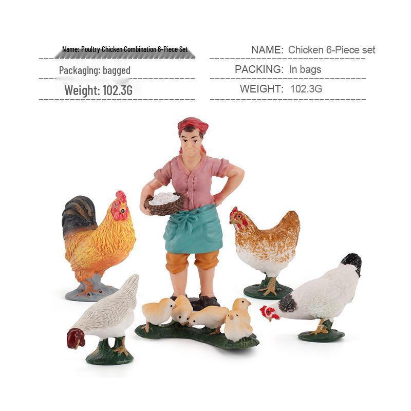 Cross-border Farmyard Decorative Chicken Figurines: Rooster, Hen, and Chicks Pecking in Courtyard with Woman, Rice, and Flower Bed