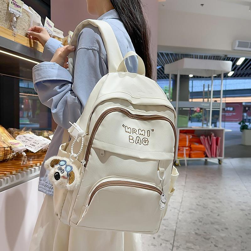 Letter Embroidered Backpack Contrast Color Student Schoolbag Female Campus Backpack