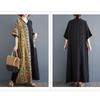 Summer Cotton and Linen Printed Contrasting Dress, Women's Casual Dress