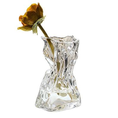 Vaso in Vetro Pieghettato Lusso Leggero Vaso Idroponico Soggiorno Tavolo da Pranzo Vaso per Fiori Secchi Fiore