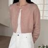 Women's One-Button Loose Knitwear: Short High-Waisted Wool Cardigan with Long Sleeves and Round Neck for Autumn/Winter Fashion.