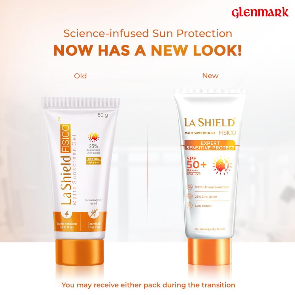 La Shield Fisico SPF 50 PA+++ Mineral Sunscreen Gel 50g | Water Resistant | Non-Greasy No White Cast | Dermatologist Recommended For Sensitive Skin