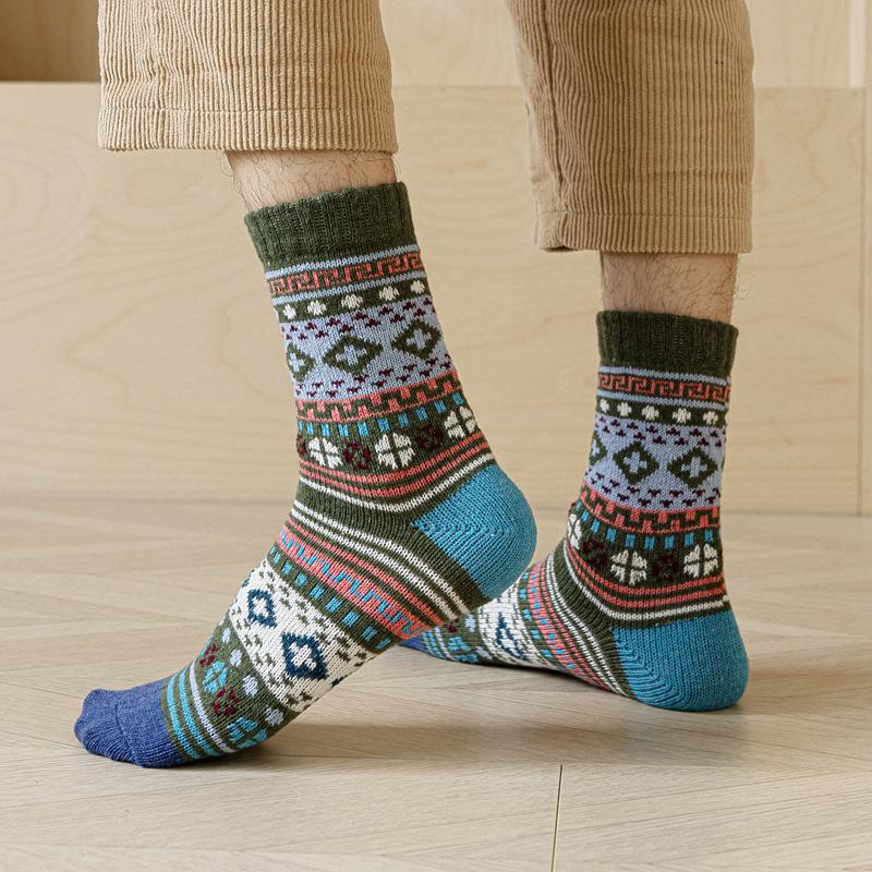 5/10 Pairs Socks for Men: Retro Ethnic Style Rabbit Wool Socks Autumn Winter Thickened Warm Mid Calf Socks Comfortable