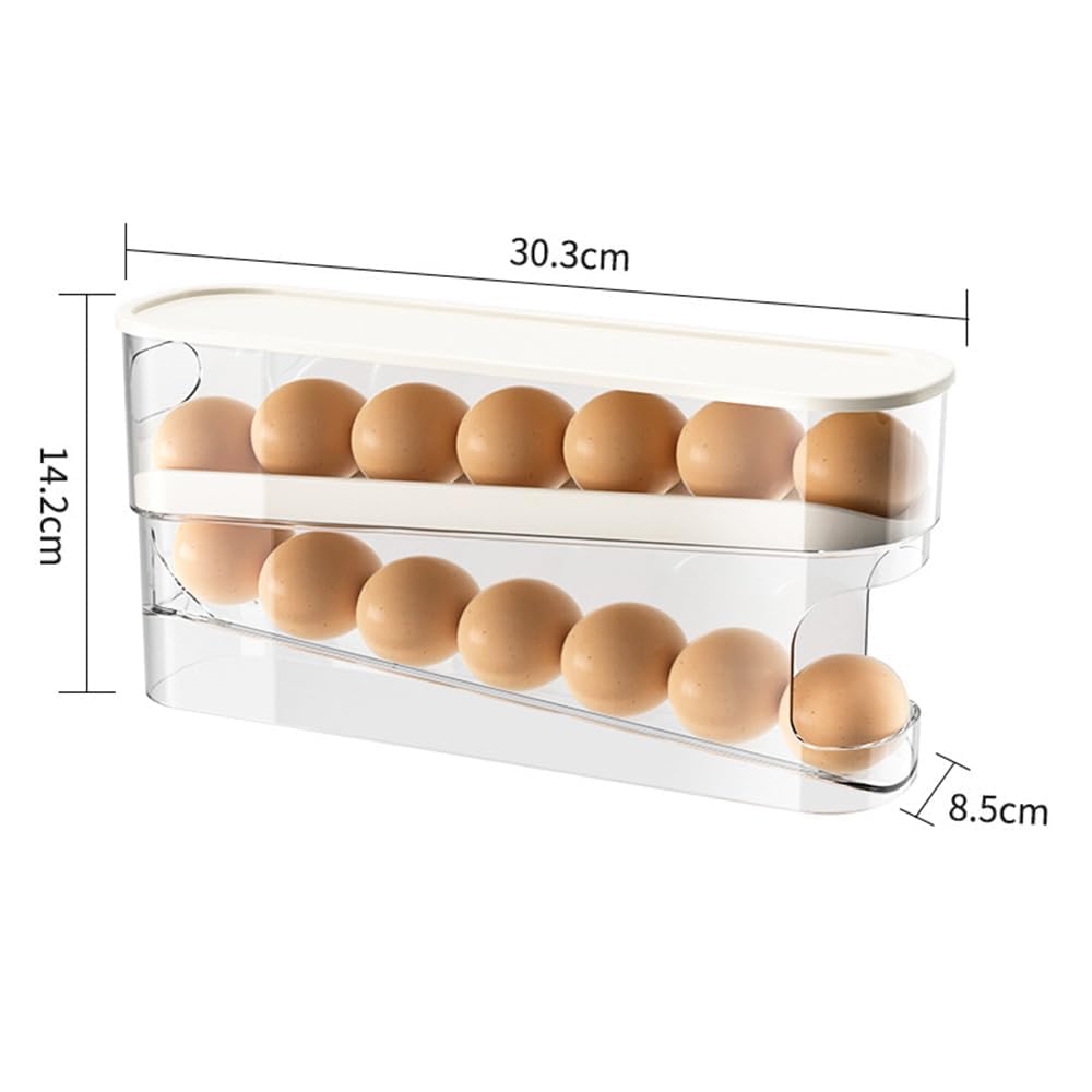 Egg Holder, Automatic Rolling Egg Case, Transparent Double-Layer Egg Storage Case, Large Capacity, Refrigerator Storage Case, Space-Saving