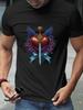 Heart Sword & Winged Roses Graphic Black T-shirt - All-Season 180g Cotton