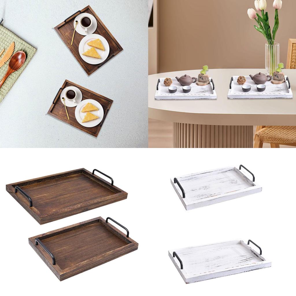2x Rustic Serving Trays Multipurpose Rectangular Stylish for Tea Food Coffee