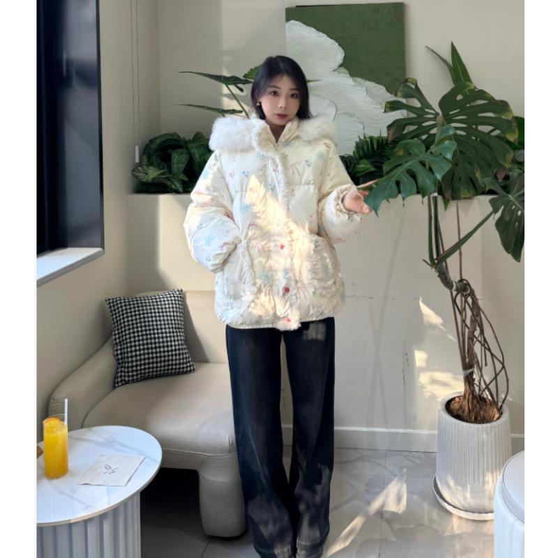 Autumn and winter loose and cute hooded cotton-padded clothes sweet age-reducing loose and warm furry cotton-padded jackets women