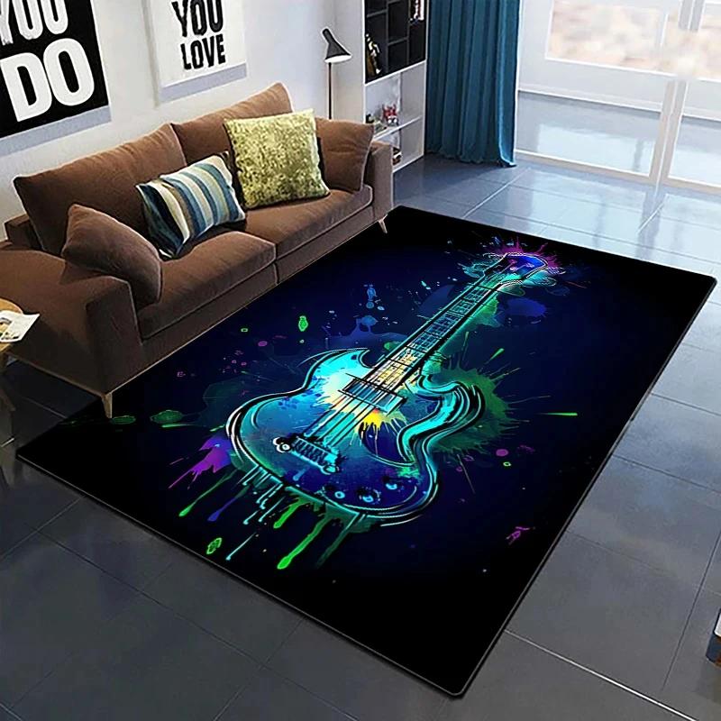 Colorful Music Guitar Melody 3D Printed Carpets for Living Room Non-Slip Area Rug Bedroom Bedside Home Decor Washable Floor Mat