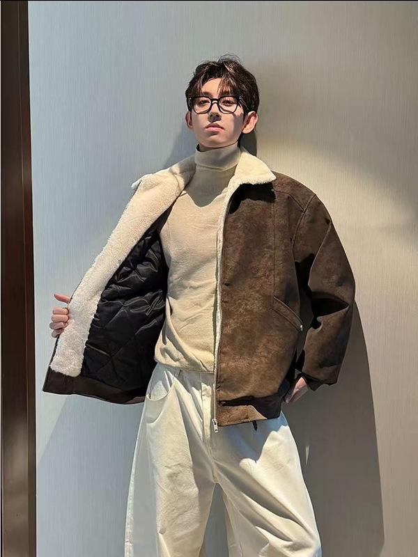 Mountain Eagle Fur Collar PU Leather Winter Jacket - Men’s & Women’s Cotton Coat with Plus Velvet, Trendy & Thickened Outerwear