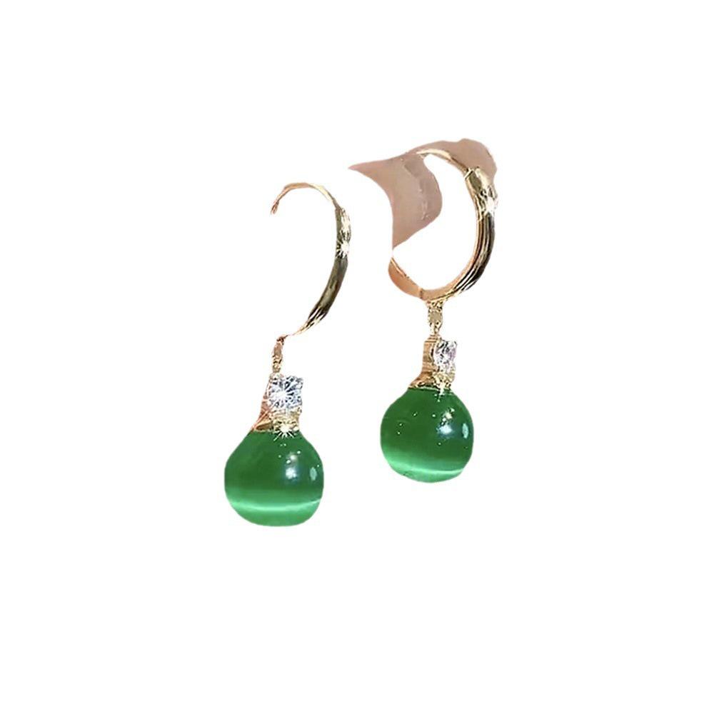 Small Green Cat's Eye Glass Earrings: Elegant and Versatile Design