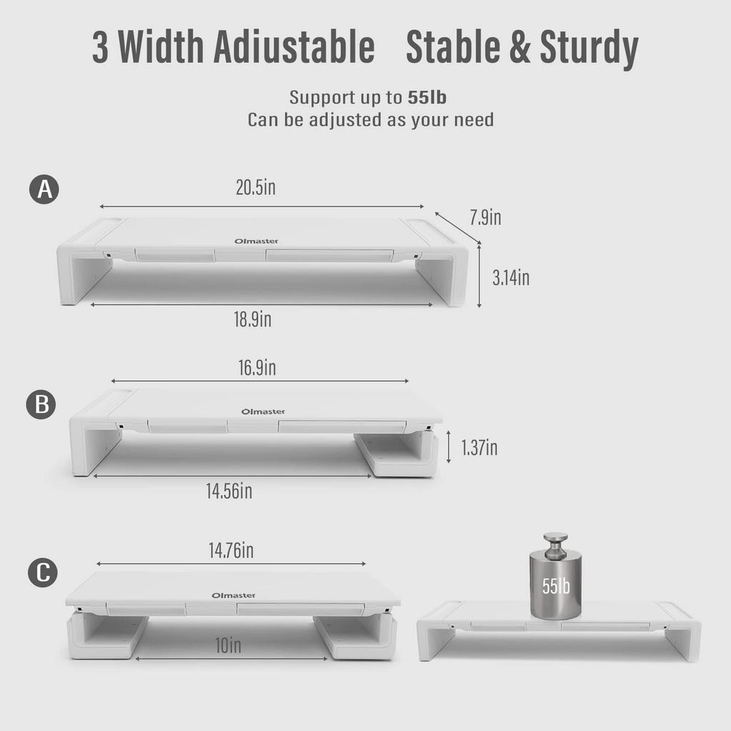 Olmaster Monitor Stand Foldable Computer Monitor Adjustable Height PC Phone Stand for Desktop Computers and Space Saving Riser, Riser, Stand/Storage
