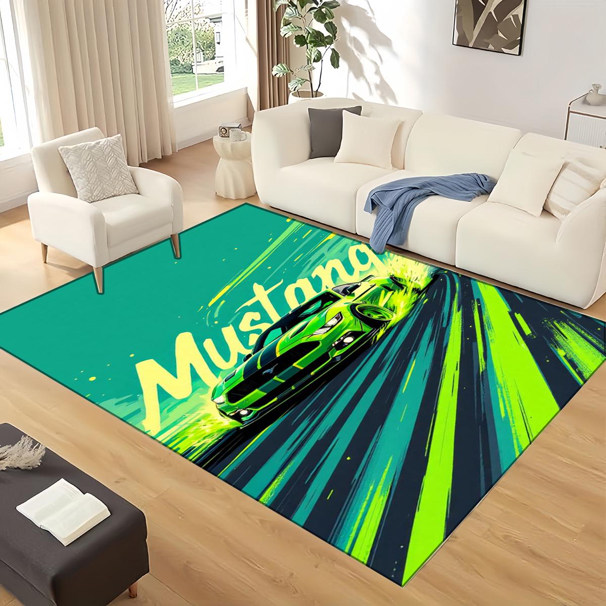 

3D Mustang Racing Car Sign GTR Area Rug,Carpet Rug for Living Room Bedroom Sofa Doormat Decoration, Kids Play Non-slip Floor Mat 40x60cm(15x23in)