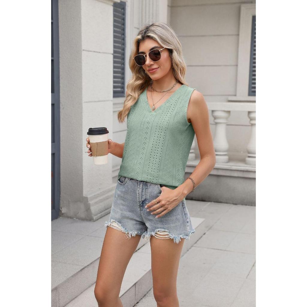 Casual Women's Tank Top Loose Solid Color Sleeveless V-neck Basic Vest For Daily Wear