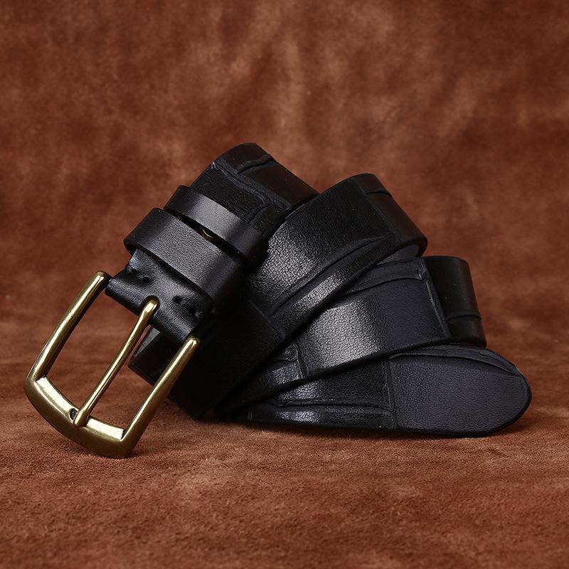 Belt Men's Retro Hand-Made Knife Cutting Leather Pin Buckle Fashion Trendy Unique Thick First Layer Cowhide Man's Belt