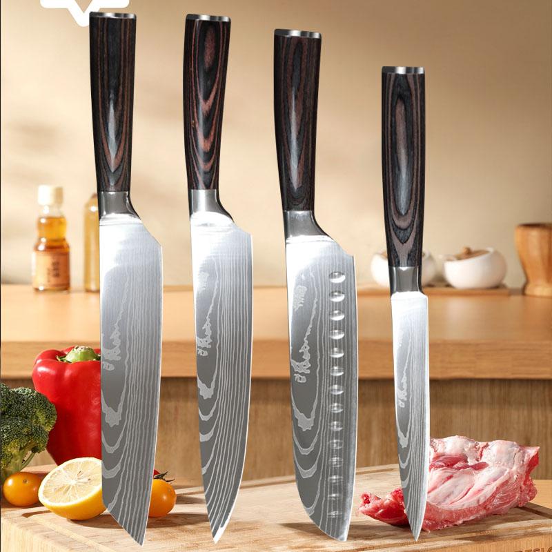Küchenmesser-Set Damaskus-Kochmesser Professionelles Ausbeinmesser Japanisches Santoku-Fleischbeilmesser Küchenbedarf