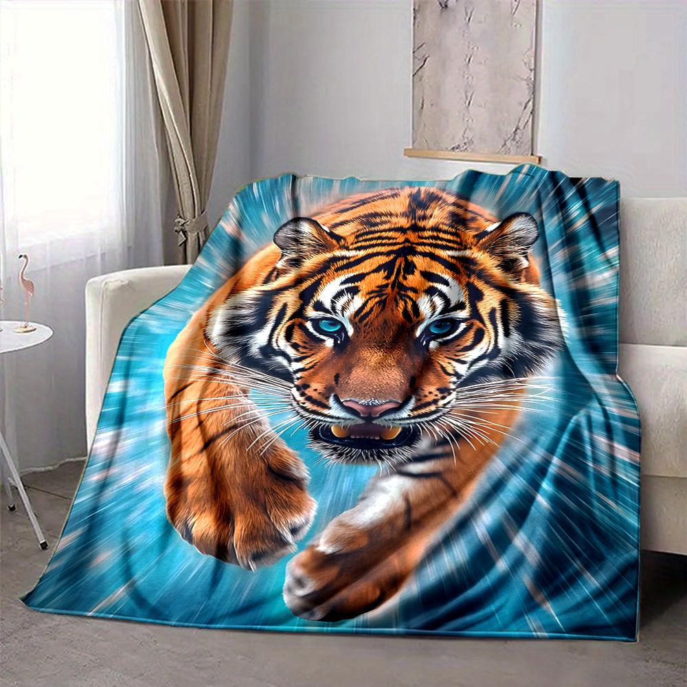 1pc Tiger Print Blanket Lightweight Blanket Throw Blanket For Sofa, Bed, Travel, Camping, Livingroom, Office, Couch, Chair yy251010100