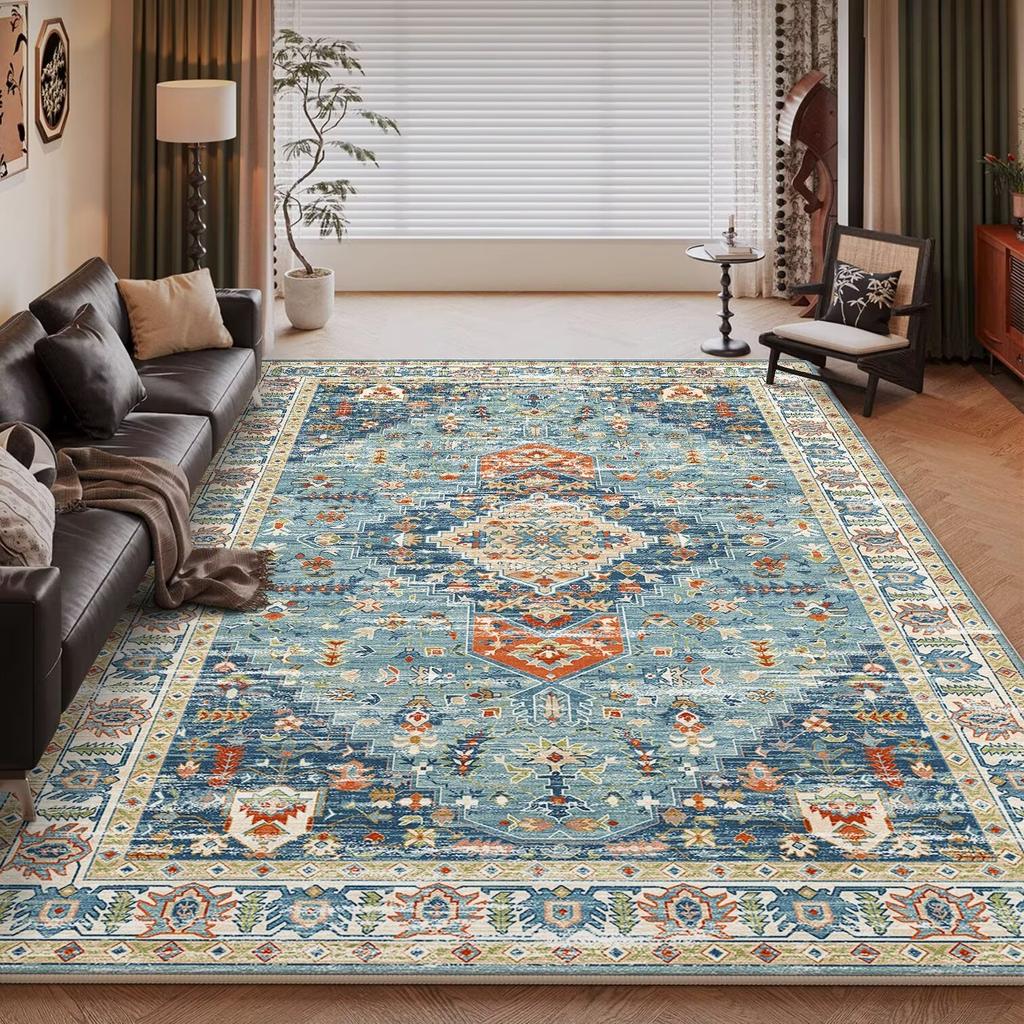 Vintage Light Luxury Living Room Carpet Persia Machine Washable Decoration Coffee Tables Bedroom Rug Plush Mat