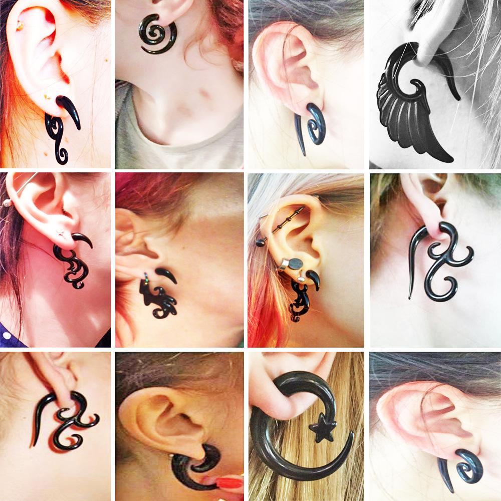 Fashion Black Horn Earrings For Women Hip-hop Acrylic Ear Stud Stainless Steel Anti-Allergies Earrings Gothic Spiral Ear