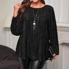 2025 Spring/Summer Plus Size Loose Casual Pearlescent Pleated Long Sleeve Fashion Top for Women
