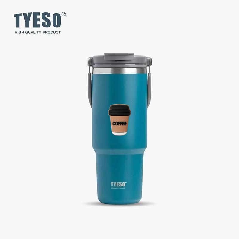 Tyeso 900ML Travel Mug Vacuum Cup Stainless Steel Coffee Cup Cold Hot Double-layer Insulated Cup Tumbler Thermo With Coffee Sticker 900ML синий