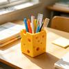 Student Desk Supplies Creative 3D Printed Cheese Pen Holder, Cute Desktop Organizer, Large Capacity Storage Box Multifunctional Ornament for