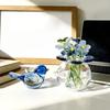 Söt Mini Faux Kristall Blomma Figur Handblåst Glas Bukett Samlarobjekt Liten Blomkruka Prydnad med Bi/Fågel för Hem Kontor Bordsskiva Dekor