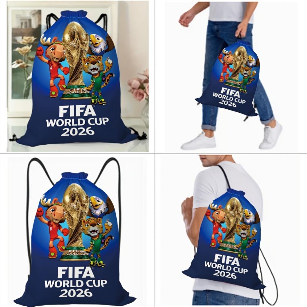 2026 FIFA World Cup Themed Drawstring Backpack Versatile for Office and Outdoor Activities Features An Adjustable Drawstring Closure
