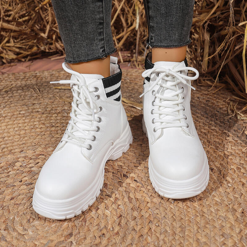 Warm Short Plush Thick Bottom Ankle Boots Women  Winter Punk Rivet Pu Leather Black Motorcycle Boots Lace Up Short Booties