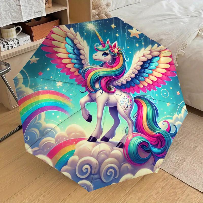 1pc Rainbow Unicorn Fantasy Umbrella with Plastic Handle,Suitable for All Seasons Home Travel Outdoor UmbrellaDD1745