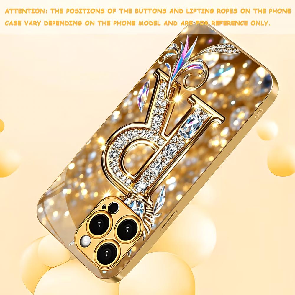 The Letter R Gold Plated Glass Phone Case Is Suitable for iPhone 17 16 15 14 13 12 11 Pro/Max/Plus Shockproof Back Cover