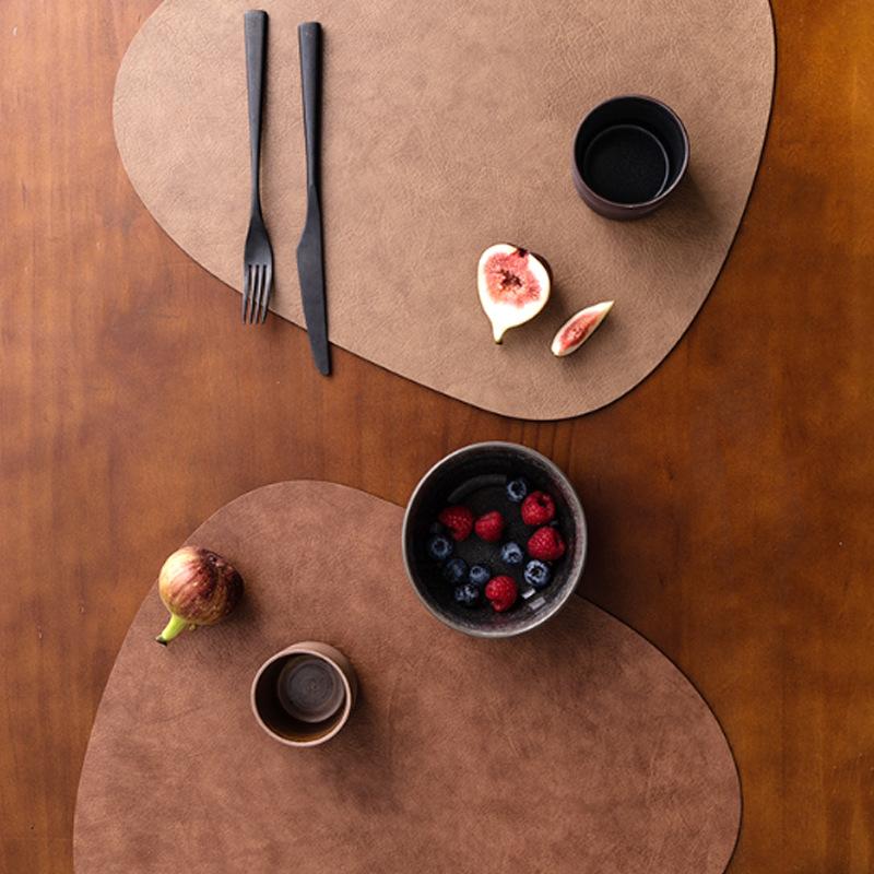 1/4/6Sets Irregular Faux Leather Placemats and Coaster Set Wrinkle Free Kitchen Dining Luxury Gift Nordic Cowhide Table Mats