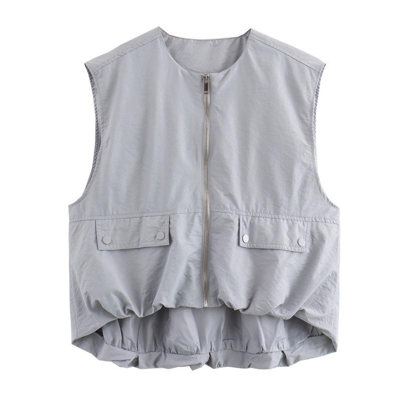 

2025 European & American Women s Sleeveless Vest with Ruched Hem Medium сірий колір/синій