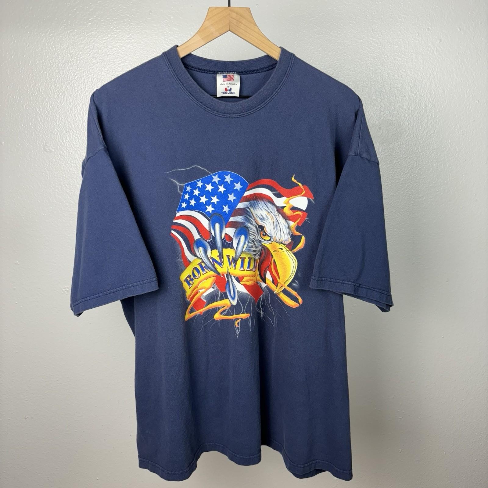 Vintage 90s Born Wild Eagle Biker Motorcycle T Shirt Size XL Navy Blue USA Unisex T-Shirt XL