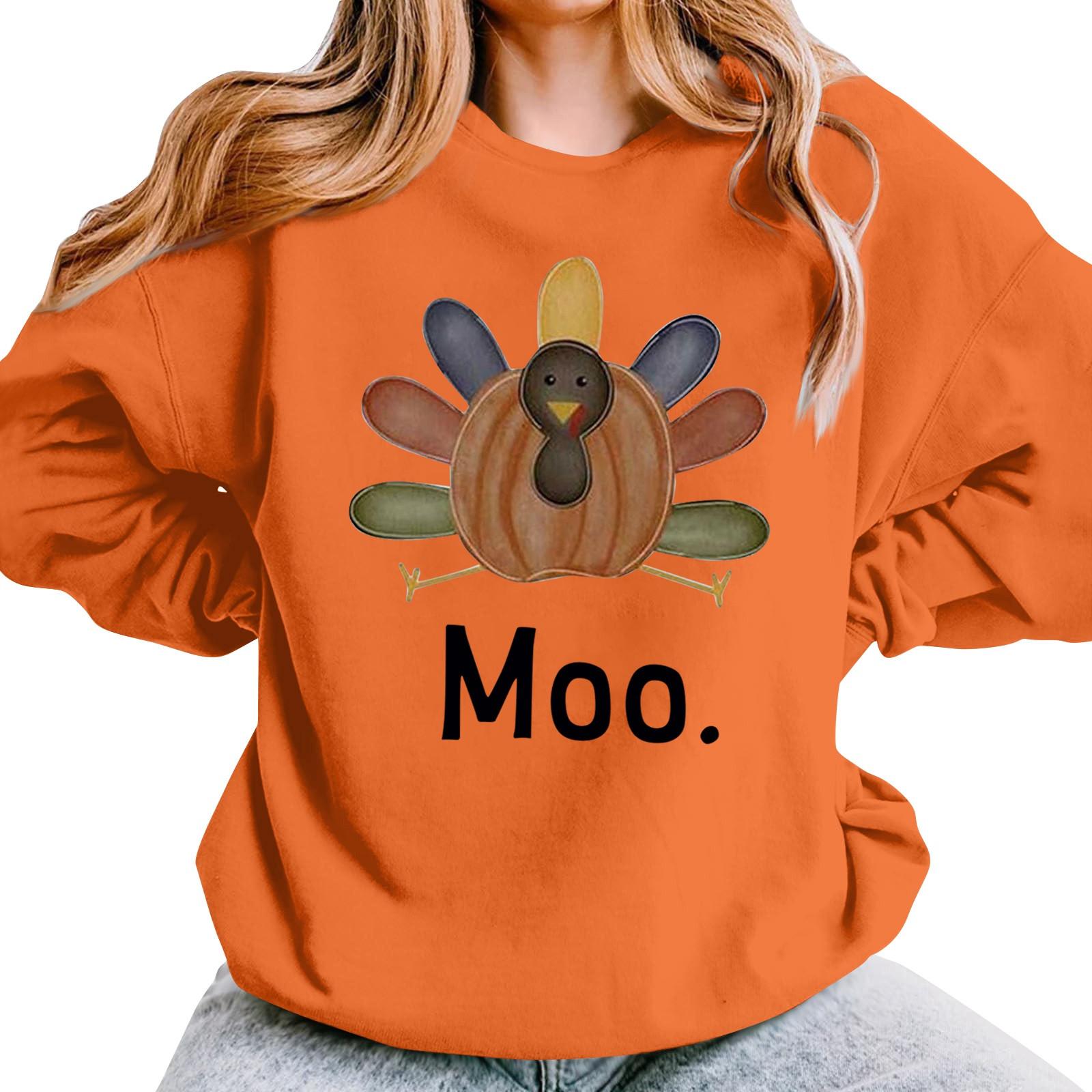 

Женская повседневная мода День благодарения с принтом длинный рукав O-образный вырез пуловер толстовки M шафрановый