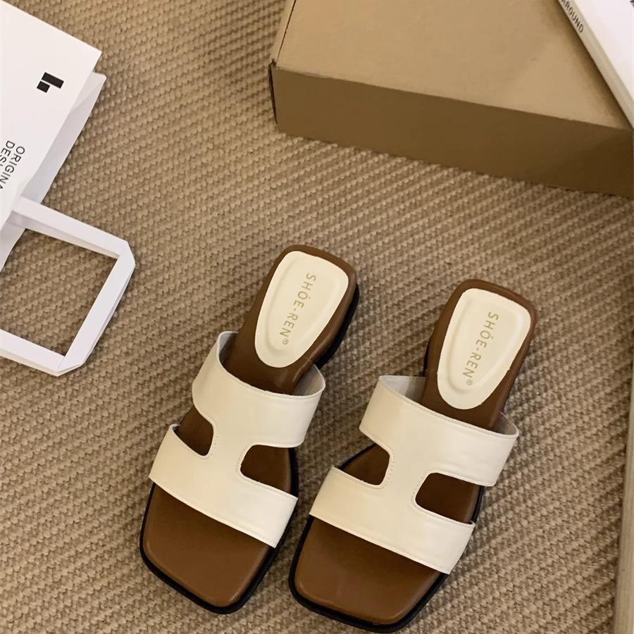

Французские однорядные тапочки с покатым каблуком, женская летняя пляжная обувь и шлепанцы Niche 40 бежевый