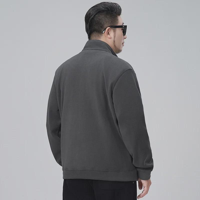 Ao Li Men's Large Velvet Stand Collar Sweater - Winter Thickened Simple Cardigan, Solid Color, All-Match Loose Jacket
