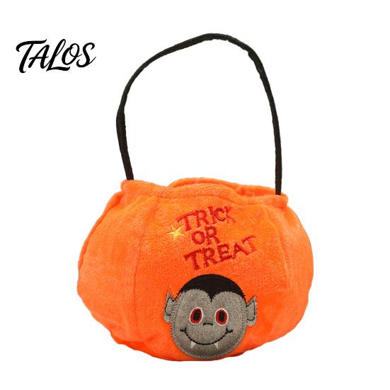 Halloween Süßes oder Saures Eimer, 9,8x5,9 Zoll Kürbis Hexe Schwarze Katze Plüsch Tragetasche, Weicher Süßigkeitenkorb mit Griff für Halloween Party Mitgebsel