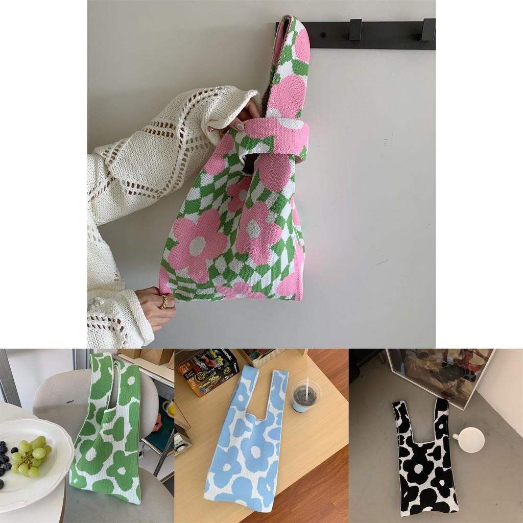 Floral Trendy Woven Knitted Clutch Bag In Soft Polyester For Outings Casual