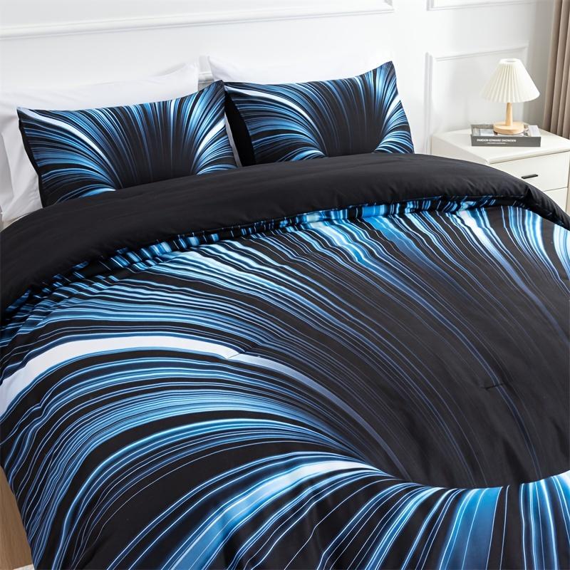 Juego de Funda Nórdica de 3 piezas azul y negro Funda de Cama 3D, Decoración de Dormitorio para Hombres Mujeres Adultos Tejido cómodo y suave sin relleno