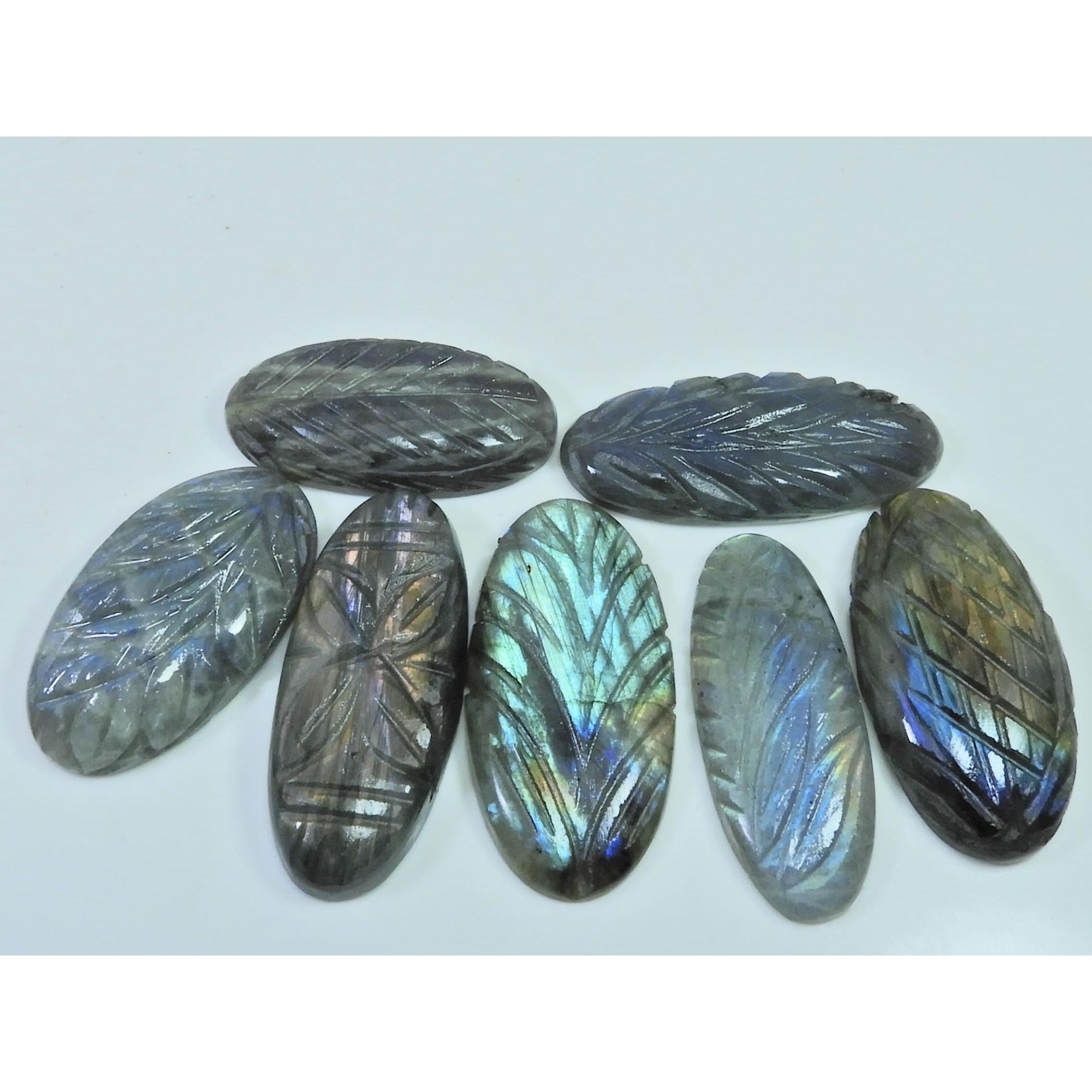 311Cts. Natural Labradorite Carving Oval Cabochon Loose Gemstone 07Pcs Lot LL-1143