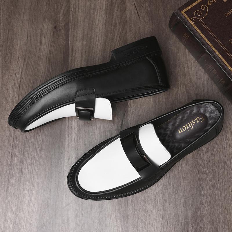New Designer Brand Black and White Fashionable Color Blocked Loafers Comfortable Non Slip Office Groomsman Dating Leather Shoes